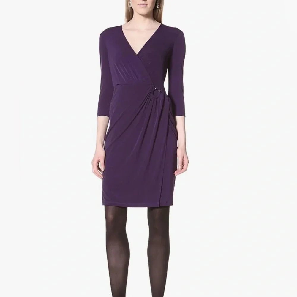 Calvin Klein Purple 3/4 Sleeve Faux Wrap Stretch Formal Dress Womens Size 10 - Picture 1 of 16